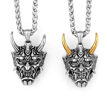 Европейский и американский тренд личности, крутое ожерелье с подвеской в виде черепа самурая из титановой стали, ожерелье с маской Короля-призрака, мужское ожерелье
