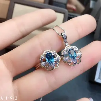 KJJEAXCMY изысканные ювелирные изделия из натурального голубого топаза стерлингового серебра 925 пробы, женский кулон с драгоценным камнем, ожерелье, набор колец, тест на поддержку изысканный