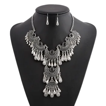 LOVBEAFAS Модное Колье в богемном стиле, ювелирные наборы, Эффектное Макси-ожерелье с висячими кисточками, Серьги для женщин, Винтажные ювелирные изделия