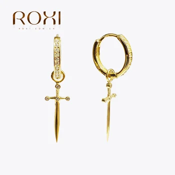 Серьги-кольца Roxi в стиле Панк с длинным мечом для женщин и мужчин, вечерние Глянцевые Необычные серьги-подвески из хряща стерлингового серебра 925 пробы, подарок
