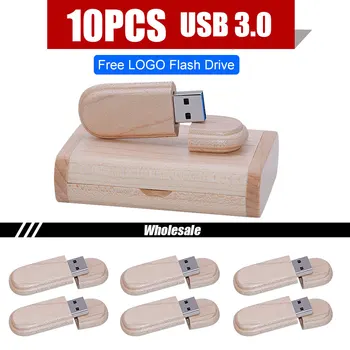 10шт USB 3.0 высокоскоростной Деревянный USB флэш-накопитель из кленового дерева + коробка флешки 4 ГБ 16 ГБ 32 ГБ 64 ГБ memory stick подарки бесплатно с пользовательским логотипом