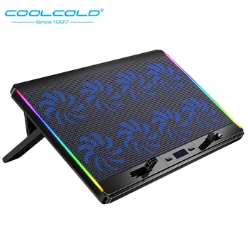 COOLCOLD Игровой кулер для ноутбука с восемью вентиляторами, светодиодный экран, два USB-порта, вентилятор для ноутбука с воздушным охлаждением, беззвучная подставка для ноутбука, Полноразмерная совместимость