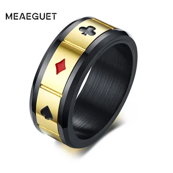 8 мм спиннер из нержавеющей стали, кольцо черного цвета, мужские аксессуары для покера в виде игральных карт на удачу