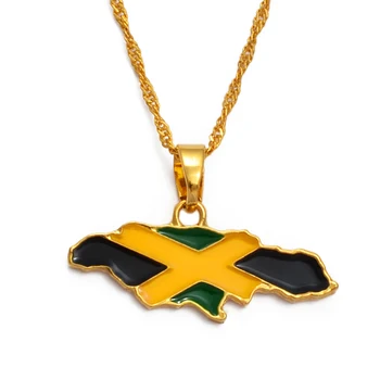 Карта Ямайки Anniyo и ожерелья с подвеской в виде национального флага, ювелирные изделия Золотого цвета, Карты Ямайки #080406