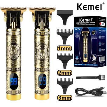 Kemei Оригинальный металлический корпус, триммер для волос для мужчин, профессиональный литиевый ЖК-дисплей, машинка для стрижки бороды, электрическая машинка для стрижки волос