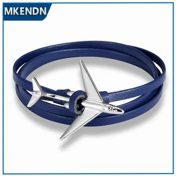 MKENDN Новый браслет-якорь для самолета, обертка, многослойная веревка, кожаные браслеты Для мужчин и женщин, обертка в темно-синем стиле, Металлические спортивные крючки