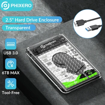 PHIXERO 2,5 дюймовый Прозрачный Чехол для жесткого диска SATA к USB 3,0 6 ТБ SSD Внешний Корпус жесткого диска Без Инструментов для ПК Аксессуары Для ноутбуков