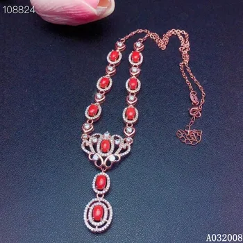 KJJEAXCMY изысканные ювелирные изделия, инкрустированные серебром 925 пробы, натуральный красный коралловый драгоценный камень, модное ожерелье, женская подвеска, проверка поддержки