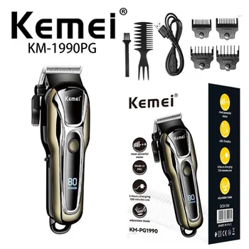Kemei KM-1990PG USB Зарядка ЖК-жидкокристаллический цифровой дисплей Высокомощная Профессиональная Парикмахерская Электрическая Машинка Для Стрижки волос