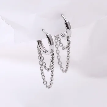 Серебряные двухслойные серьги-кольца с кисточками на цепочке для женщин INS, популярные женские модные украшения в холодном стиле, новинка 2022 года