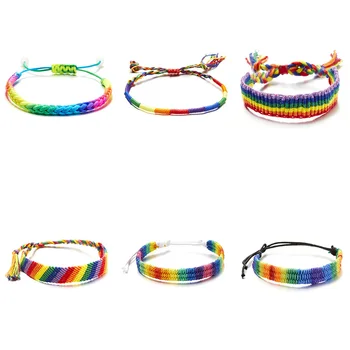 ЛГБТ-Радужные Плетеные браслеты ручной работы Для пар Для женщин, мужчин, Плетеный браслет, Браслеты для геев, Ювелирные изделия для дружбы, подарки
