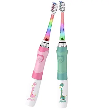 Электрическая зубная щетка Seago для детей, красочный светодиодный фонарик, 16000 ударов, Водонепроницаемая щетка на батарейках для детей в возрасте 3 +