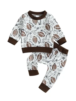 Очаровательный комплект детской футбольной толстовки и штанов Унисекс для осени и зимы - пуловер с круглым вырезом и длинными рукавами