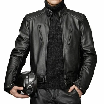 Новая Мужская кожаная куртка, куртка в стиле мотоциклетного байкерского кафе Racer 158