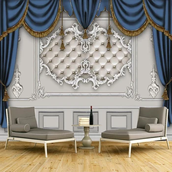 Изготовленный на заказ синий занавес в европейском стиле, 3D обои с рисунком из нетканой кожи для гостиной, спальни, ТВ-фона, домашнего декора