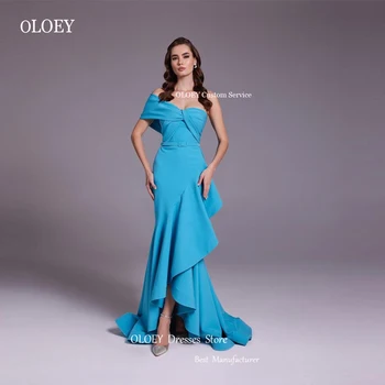 OLOEY Небесно-Голубые Вечерние платья Русалки с оборками из эластичного Атласа на одно плечо, платья для выпускного вечера в Дубае, Арабское женское вечернее платье 2023