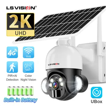 LS VISION 2K 4G Солнечная камера безопасности 4MP WiFi Беспроводная двухсторонняя аудио Камера видеонаблюдения с обнаружением человека На открытом воздухе с батареей длительного ожидания