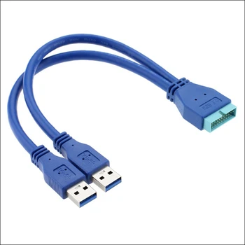 Blau 2 Port USB 3,0 Typ A Stecker auf 20 Pin Header Stecker Adapter Kabel 0,3 M