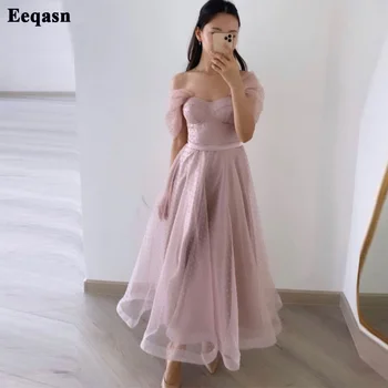 Eeqasn, Румяно-розовое платье Миди для Подружки невесты с открытыми плечами, Тюлевые платья для выпускного вечера, Простые вечерние стильные платья для женщин, вечернее платье