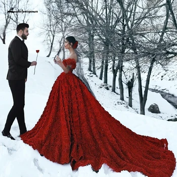 Роскошные Красные Кружевные Свадебные платья из Турции Lakshmigown 2020, Сексуальное Свадебное платье Dentelle Mariage, Свадебные платья с длинным шлейфом