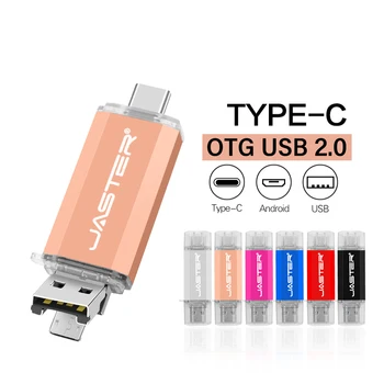 JASTER Пластиковые 3 in1 USB Флэш-накопители TYPE-C 128 ГБ с Бесплатным Пользовательским Логотипом USB 2.0 Stick 64 ГБ 32 Гб 16 ГБ Черный Креативный Подарочный флеш-накопитель