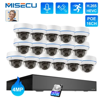 MISECU CCTV 16CH 4MP POE Камера Охранная Система Обнаружения Лица Антивандальная Аудиозапись Оповещение по электронной почте Комплект Видеонаблюдения NVR