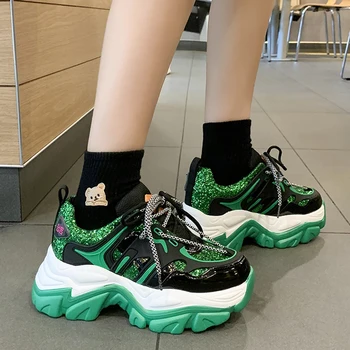 Rimocy/ Зеленые блестящие баскетбольные кроссовки для женщин, модные женские кроссовки на платформе, 2022, Весенняя спортивная обувь на толстой подошве