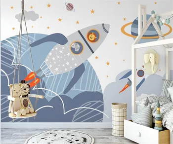 Ручная роспись в скандинавском стиле, космическая ракета, мультфильм, детская комната, фон для интерьера, украшение стен, 3D обои