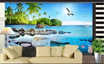 Изготовленная на заказ фреска фото 3D обои Вид на море остров телевизор диван фон настенная живопись 3d настенные фрески обои для стен 3 d