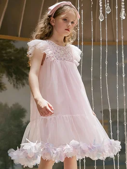 Платья Для маленьких девочек, Газовые Блестки, Розовая Свадебная Одежда Принцессы, Летняя Детская Одежда от 3 до 12 Лет, Милая Детская Праздничная Одежда для Подружек Невесты