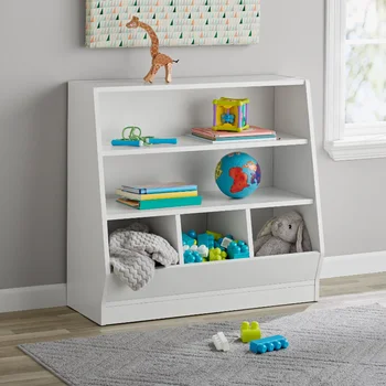 Your Zone Детское мусорное ведро для хранения и книжный шкаф с двумя полками, белый стеллаж для хранения детских книг