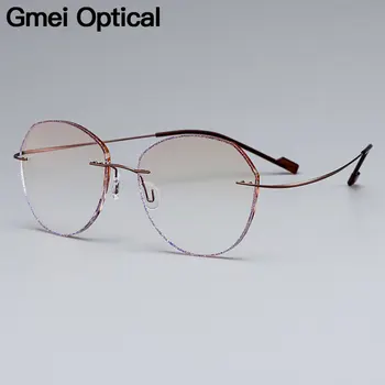 Женские очки без оправы Gmei Optical в стильной Ультра-светло-коричневой оправе из титанового сплава с градиентными линзами коричневого цвета Plano T80899