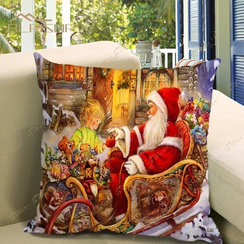 Рождественский чехол для подушки, Рождественские украшения для дома, Наволочка с Рождественским орнаментом, Подарки на Новый год 2024