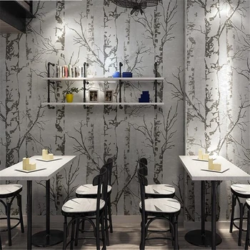 beibehang новые креативные обои в скандинавском стиле с древесным зерном, ретро ресторан, гостиная в отеле, магазин одежды, обои, березовый лес