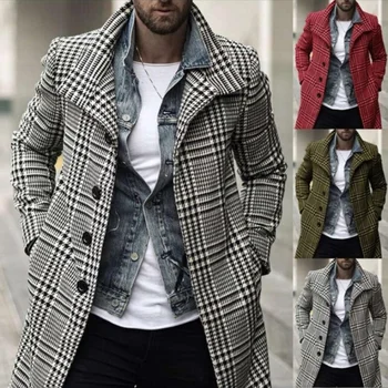 Осенне-зимнее новое модное клетчатое пальто с лацканами средней длины