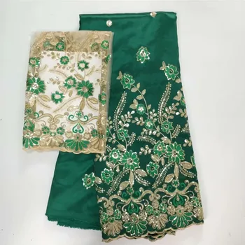 Блестки George Lace Высококачественная индийская кружевная ткань George с французской сетчатой кружевной тканью блузка красная для свадебного платья зеленая 5 + 2yds