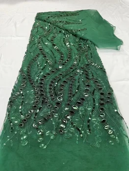 Зеленая африканская Кружевная ткань с пайетками 2023, Новейшая французская нигерийская сетчатая кружевная ткань с вышивкой для шитья свадебных платьев