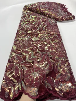 Нигерийская Кружевная Ткань 2023 Высококачественная Африканская Французская Кружевная ткань Tissus Perlé Дубайская Кружевная ткань из бисера Роскошная Ткань с блестками