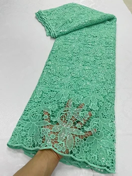 Роскошная африканская ткань с 3D вышивкой и пайетками, кружево для женских вечерних платьев, 5 ярдов Водорастворимой белой хлопчатобумажной ткани, Швейная одежда