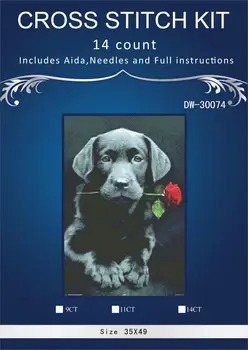 Черная собака и роза, Счетная вышивка крестиком 14 карат, наборы для вышивки крестиком Оптом, мультяшные наборы для вышивки крестиком, вышивка рукоделием