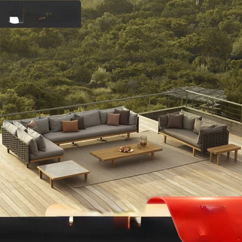 Скандинавский диван для отдыха на открытом воздухе, Вилла, Отель, Пляж, Комната с видом на море, Большой диван из ротанга, Комбинация чайных столиков на открытом воздухе
