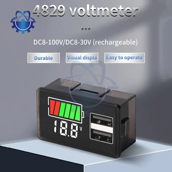 4829 Индикатор емкости аккумулятора USB Type-C DC8-100V DC8-30V СВЕТОДИОДНЫЙ Цифровой Вольтметр, Тестер уровня заряда Литиевого Свинцово-кислотного аккумулятора