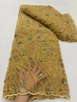 Новейшая кружевная ткань с пайетками в Нигерийском стиле для Жениха 2023, Высококачественная Вышивка Бисером, Тюлевая кружевная ткань в африканском стиле, Платья для женщин