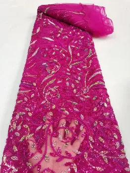Роскошная Кружевная ткань с африканскими Бусинами Sequence 2023, Новейшее Высококачественное Дубайское Французское Тюлевое Кружево, Вышивка Пайетками Для вечернего платья