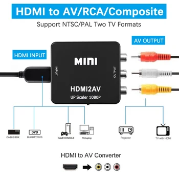Wiistar 1080P Mini HDMI to RCA AV Композитный адаптер Конвертер HDMI2AV Адаптер Конвертер Коробка Поддержка NTSC PAL Выход для ТВ DVD