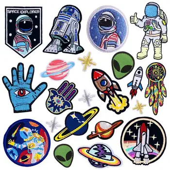Наклейка с вышивкой астронавта/инопланетянина/милой планеты, наклейка с утюгом для одежды, нашивки на футболках, Индивидуальная наклейка с вышивкой