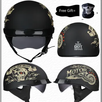 Мотоциклетный шлем Voss на половину лица с внутренними солнцезащитными очками, регулируемыми в горошек, одобренный легкий шлем Chooper CE