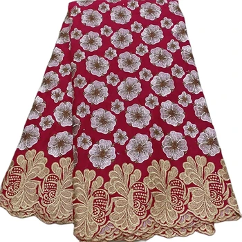 Мягкие цветы Хлопчатобумажное Кружево с вышивкой Высококачественная африканская Швейцарская Вуаль Кружевная ткань Нигерийский Сенегал Швейная одежда 5 Ярдов