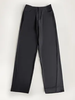 Женский Черный Костюм с подвешенными Брюками 2023, Весна-лето, Повседневные женские брюки на молнии, простые тонкие Длинные брюки, универсальные