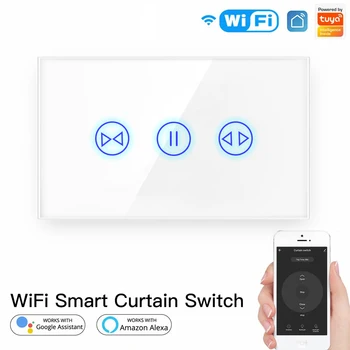 Сенсорный переключатель Wi-Fi Smart Curtain стандарта США поддерживает голосовое управление Alexa и Google Assistant, беспроводной пульт дистанционного управления Tuya APP